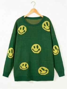 Shein Plus Green Smiley Knit Sweater 0XL